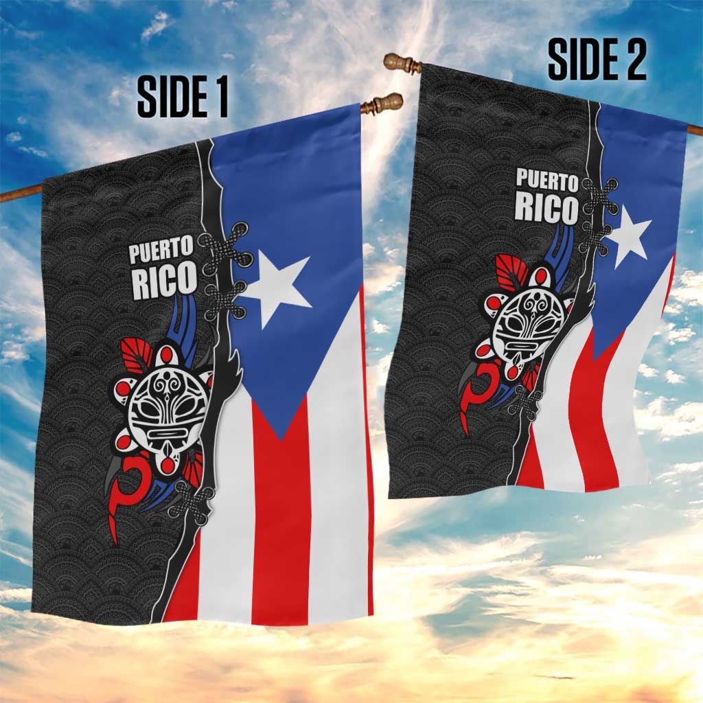 Puerto Rico Garden Flag with Tribal Sun Symbol and Flag Color Block Design