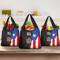 Puerto Rico Grocery Bag with Tribal Sun Symbol and Flag Color Block Design