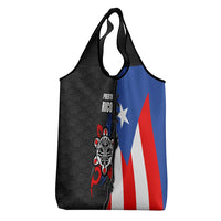 Puerto Rico Grocery Bag with Tribal Sun Symbol and Flag Color Block Design