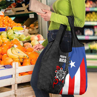Puerto Rico Grocery Bag with Tribal Sun Symbol and Flag Color Block Design