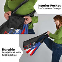 Puerto Rico Grocery Bag with Tribal Sun Symbol and Flag Color Block Design