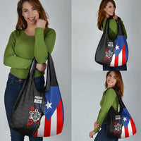Puerto Rico Grocery Bag with Tribal Sun Symbol and Flag Color Block Design