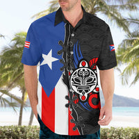 Puerto Rico Hawaiian Shirt with Tribal Sun Symbol and Flag Color Block Design