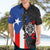 Puerto Rico Hawaiian Shirt with Tribal Sun Symbol and Flag Color Block Design