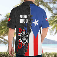 Puerto Rico Hawaiian Shirt with Tribal Sun Symbol and Flag Color Block Design
