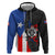 Puerto Rico Hoodie with Tribal Sun Symbol and Flag Color Block Design