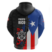 Puerto Rico Hoodie with Tribal Sun Symbol and Flag Color Block Design