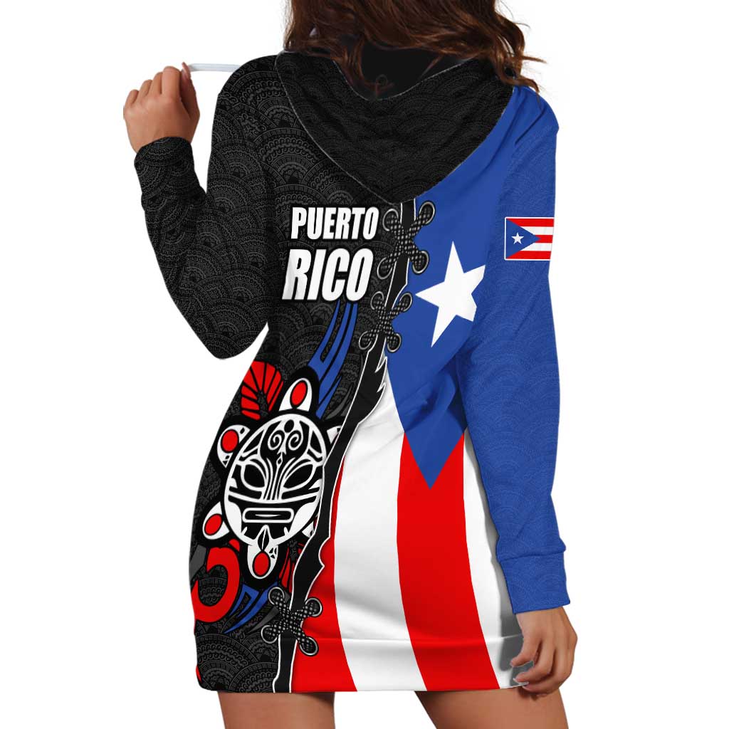 Puerto Rico Hoodie Dress with Tribal Sun Symbol and Flag Color Block Design
