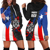 Puerto Rico Hoodie Dress with Tribal Sun Symbol and Flag Color Block Design