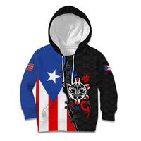 Puerto Rico Kid Hoodie with Tribal Sun Symbol and Flag Color Block Design