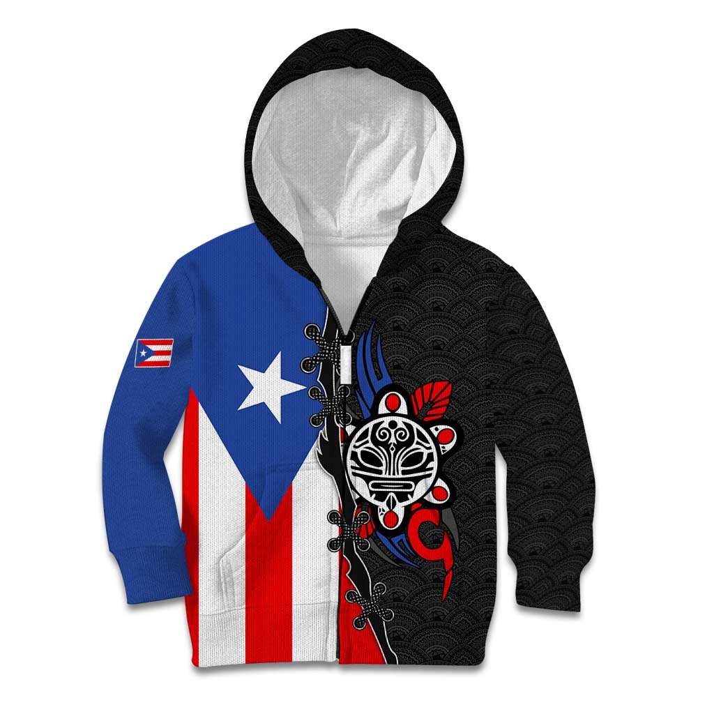 Puerto Rico Kid Hoodie with Tribal Sun Symbol and Flag Color Block Design