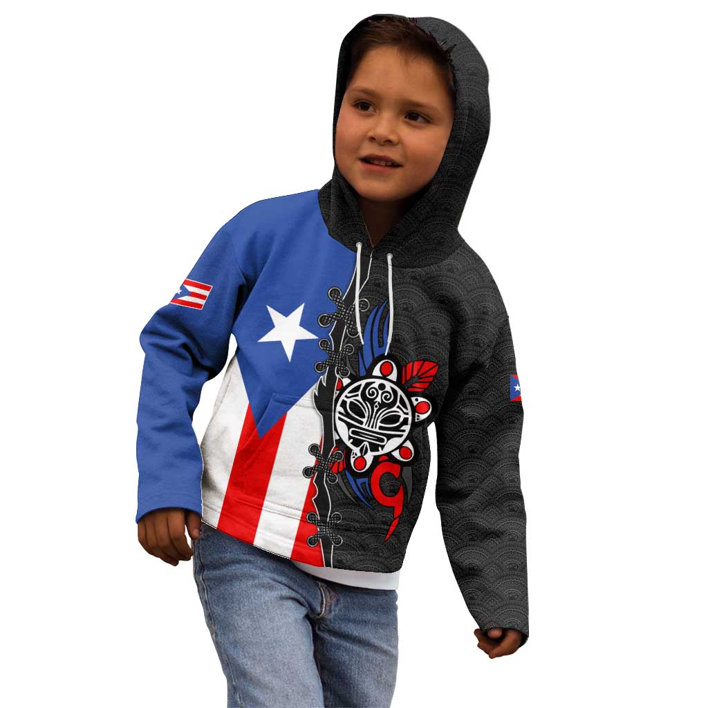 Puerto Rico Kid Hoodie with Tribal Sun Symbol and Flag Color Block Design