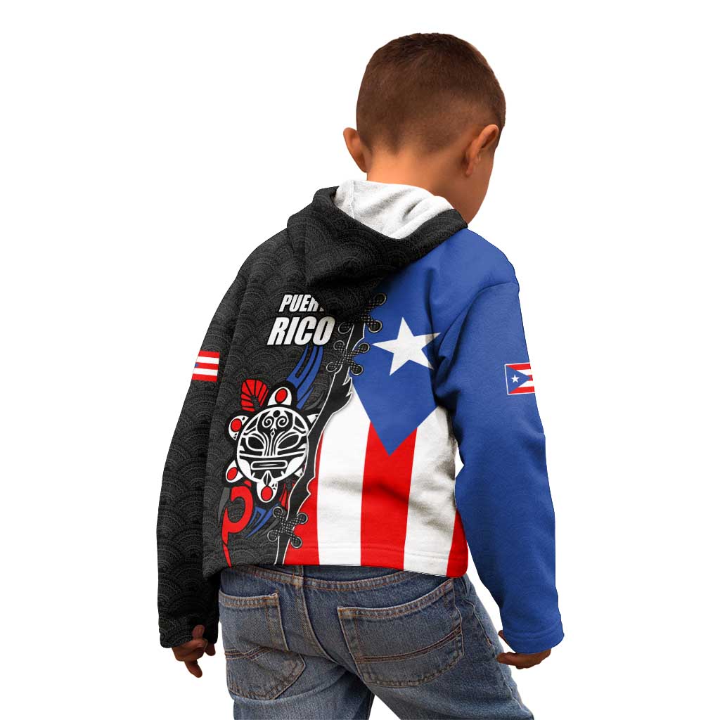 Puerto Rico Kid Hoodie with Tribal Sun Symbol and Flag Color Block Design