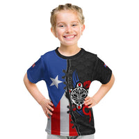 Puerto Rico Kid T Shirt with Tribal Sun Symbol and Flag Color Block Design