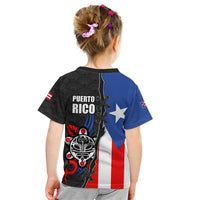 Puerto Rico Kid T Shirt with Tribal Sun Symbol and Flag Color Block Design