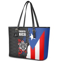 Puerto Rico Leather Tote Bag with Tribal Sun Symbol and Flag Color Block Design