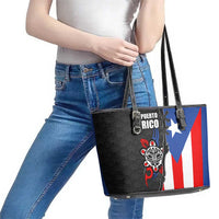 Puerto Rico Leather Tote Bag with Tribal Sun Symbol and Flag Color Block Design