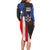 Puerto Rico Long Sleeve Bodycon Dress with Tribal Sun Symbol and Flag Color Block Design