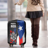 Puerto Rico Luggage Cover with Tribal Sun Symbol and Flag Color Block Design