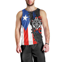 Puerto Rico Men Tank Top with Tribal Sun Symbol and Flag Color Block Design