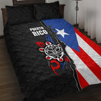 Puerto Rico Quilt Bed Set with Tribal Sun Symbol and Flag Color Block Design