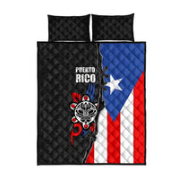 Puerto Rico Quilt Bed Set with Tribal Sun Symbol and Flag Color Block Design