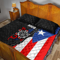 Puerto Rico Quilt Bed Set with Tribal Sun Symbol and Flag Color Block Design