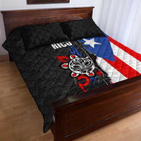 Puerto Rico Quilt Bed Set with Tribal Sun Symbol and Flag Color Block Design