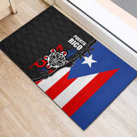 Puerto Rico Rubber Doormat with Tribal Sun Symbol and Flag Color Block Design