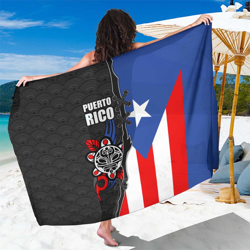 Puerto Rico Sarong with Tribal Sun Symbol and Flag Color Block Design