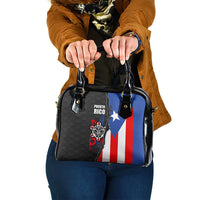 Puerto Rico Shoulder Handbag with Tribal Sun Symbol and Flag Color Block Design