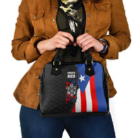 Puerto Rico Shoulder Handbag with Tribal Sun Symbol and Flag Color Block Design