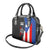 Puerto Rico Shoulder Handbag with Tribal Sun Symbol and Flag Color Block Design