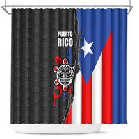 Puerto Rico Shower Curtain with Tribal Sun Symbol and Flag Color Block Design
