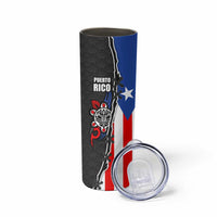 Puerto Rico Skinny Tumbler with Tribal Sun Symbol and Flag Color Block Design