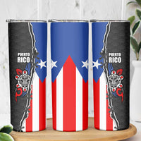 Puerto Rico Skinny Tumbler with Tribal Sun Symbol and Flag Color Block Design