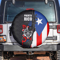 Puerto Rico Spare Tire Cover with Tribal Sun Symbol and Flag Color Block Design