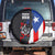 Puerto Rico Spare Tire Cover with Tribal Sun Symbol and Flag Color Block Design
