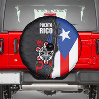 Puerto Rico Spare Tire Cover with Tribal Sun Symbol and Flag Color Block Design