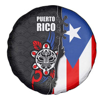 Puerto Rico Spare Tire Cover with Tribal Sun Symbol and Flag Color Block Design