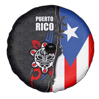 Puerto Rico Spare Tire Cover with Tribal Sun Symbol and Flag Color Block Design