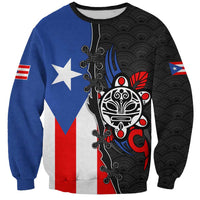 Puerto Rico Sweatshirt with Tribal Sun Symbol and Flag Color Block Design