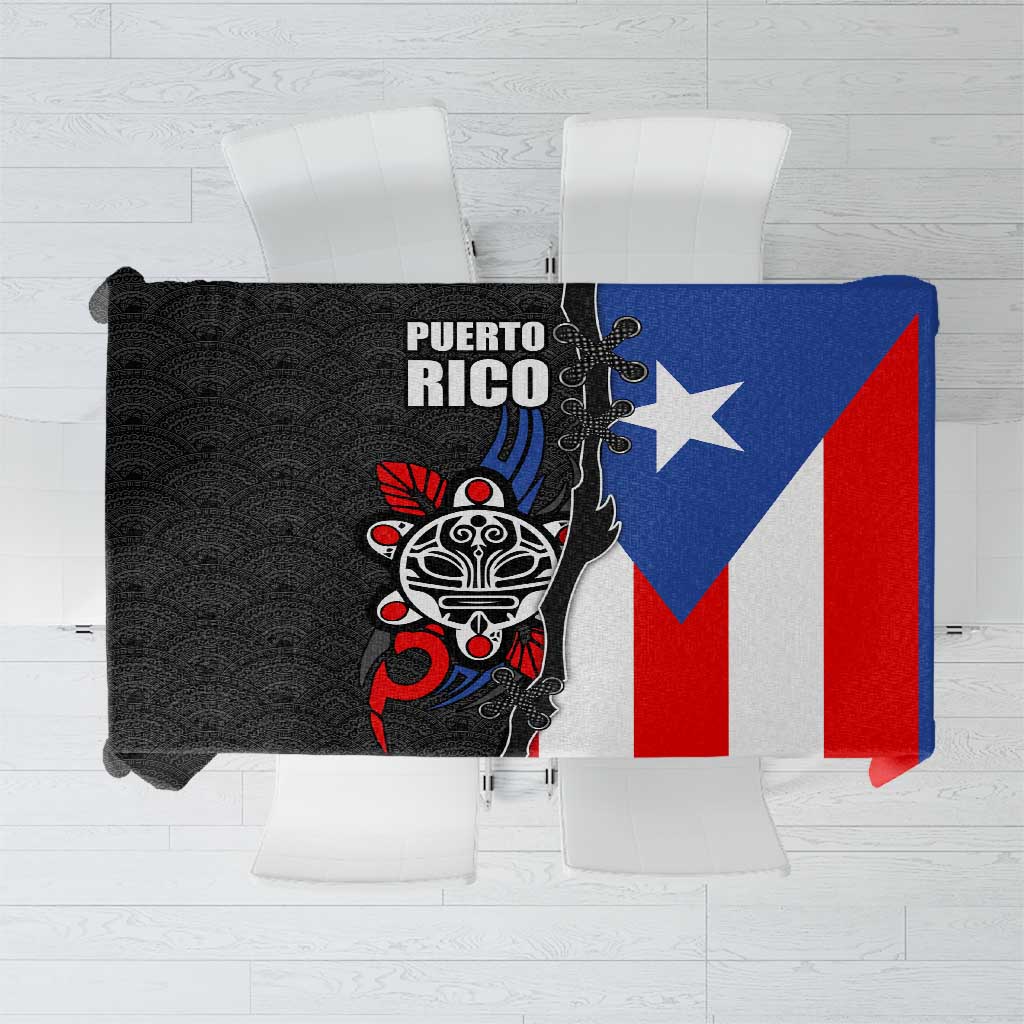Puerto Rico Tablecloth with Tribal Sun Symbol and Flag Color Block Design