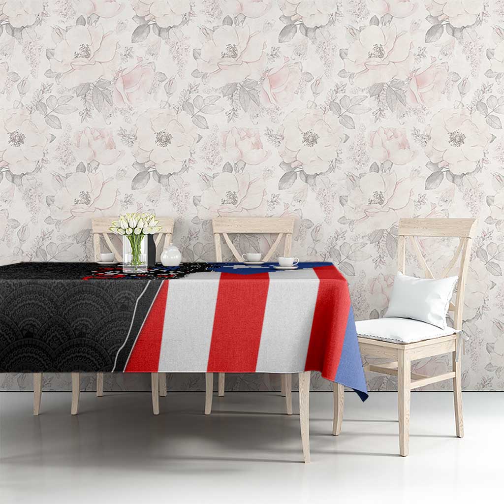 Puerto Rico Tablecloth with Tribal Sun Symbol and Flag Color Block Design