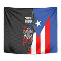 Puerto Rico Tapestry with Tribal Sun Symbol and Flag Color Block Design