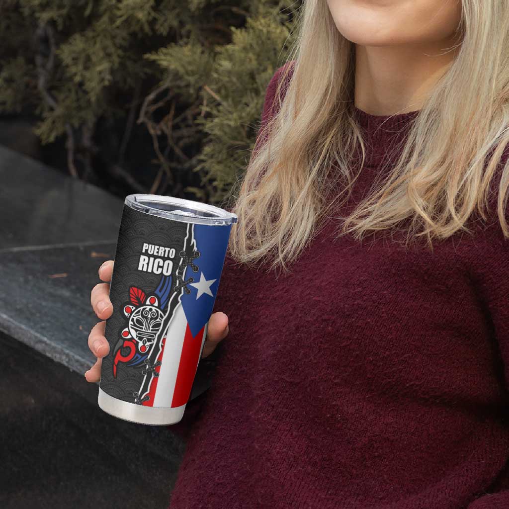 Puerto Rico Tumbler Cup with Tribal Sun Symbol and Flag Color Block Design