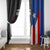 Puerto Rico Window Curtain with Tribal Sun Symbol and Flag Color Block Design