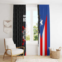 Puerto Rico Window Curtain with Tribal Sun Symbol and Flag Color Block Design