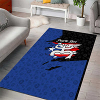 Puerto Rico Area Rug with Coqui Frog Symbol and Distressed Flag Design