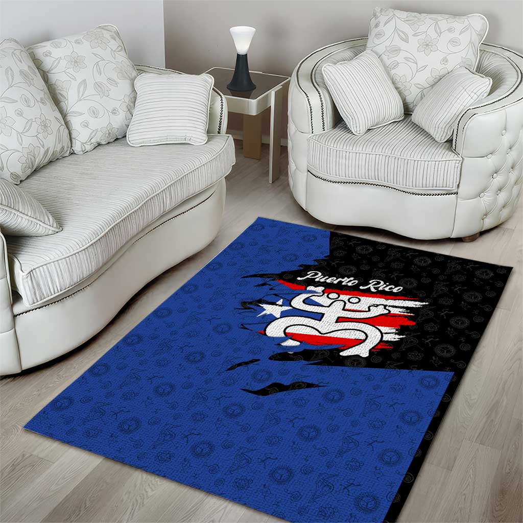 Puerto Rico Area Rug with Coqui Frog Symbol and Distressed Flag Design